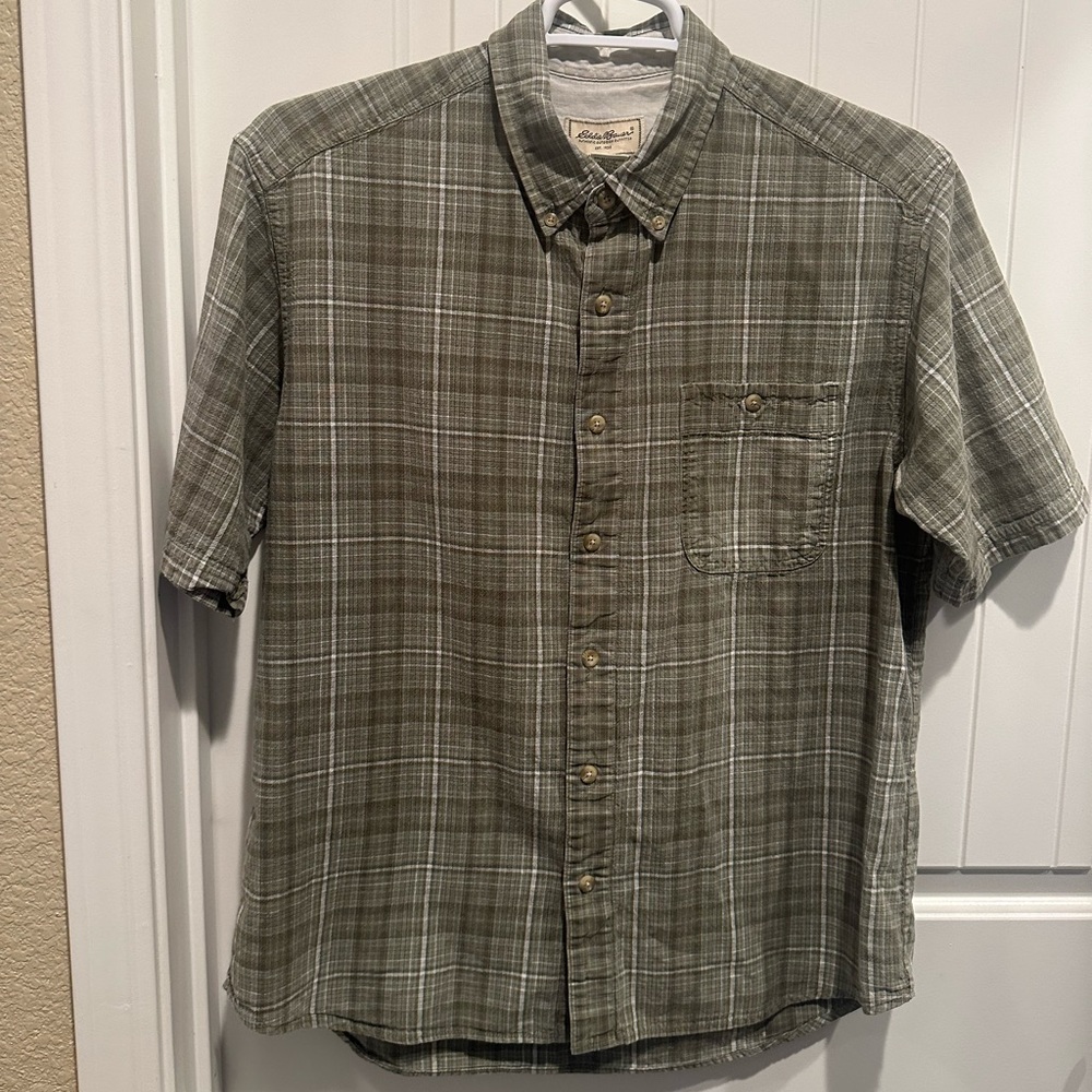 Eddie Bauer Green Plaid Casual Shirt Large